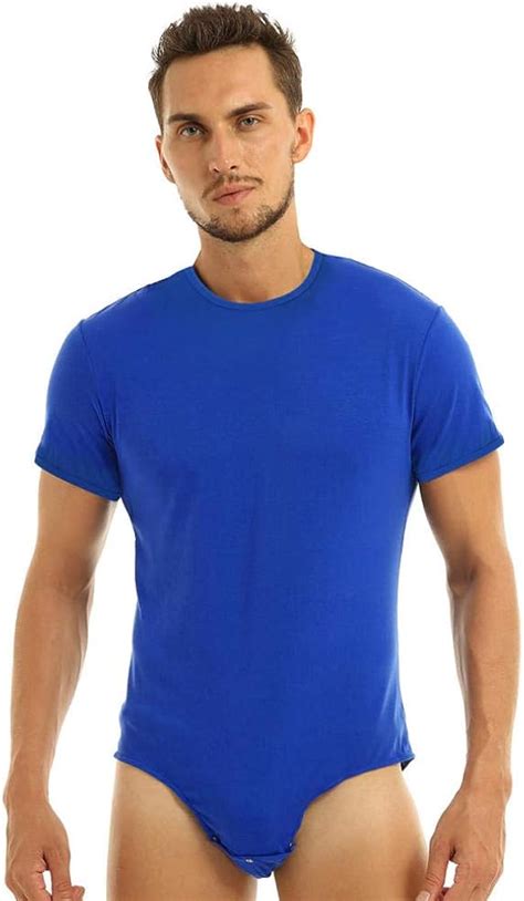 QJHDO Fishnet Bodysuitadult Men Sexy One Piece Lingerie Short Sleeve Round Neck Snap Crotch T