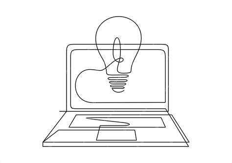 Jeden Rysunek Komputera Przenośnego Z Symbolem żarówki Pomysł Big Idea