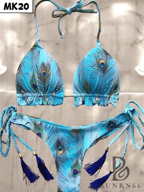 Feather Print Micro Bikini Set Sexy Bandage Swimwear For Women