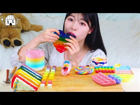 Asmr Mukbang Rainbow Desserts Push Pop Lollipop Cake Milk Jelly