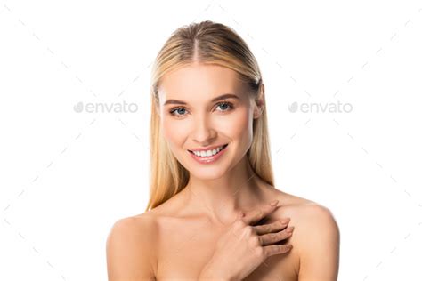 Naked Happy Blonde Woman With White Teeth Isolated On White Stock Photo By LightFieldStudios