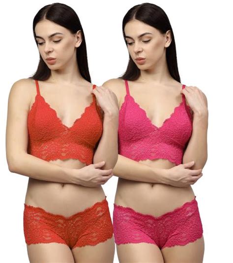 Buy Samvar Women Cotton Bra Panty Set For Lingerie Set Pack Of 2 Color Red Pink Online