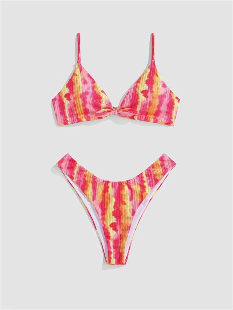 Tie Dye Knotted Triangle Bikini Swimsuit Cider