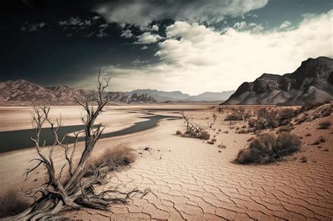 Premium Ai Image Large Desolate Landscape With Dried Up Shores Of