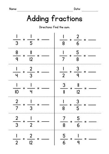 Addition Of Unlike Fractions Adding Fractions With Different Denominators Teaching Resources