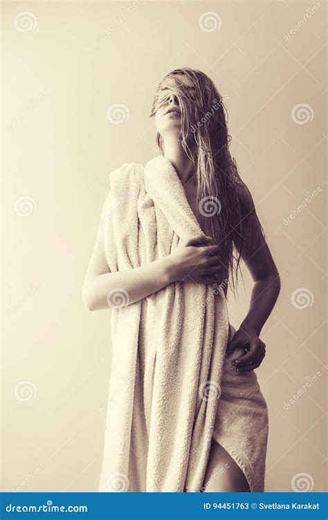 Naked Blonde Covered With A Towel Stock Image Image Of Hands Romance