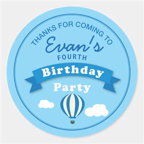 Hot Air Balloon Birthday Party Thank You Sticker Zazzle