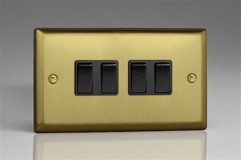 Varilight Urban Brushed Brass 4 Gang 10a 1 Or 2 Way Rocker Switch Twin Plate Switch Socket