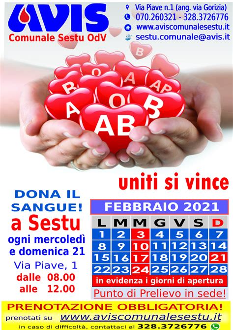 Calendario Prelievi Di Febbraio Avis Comunale Sestu