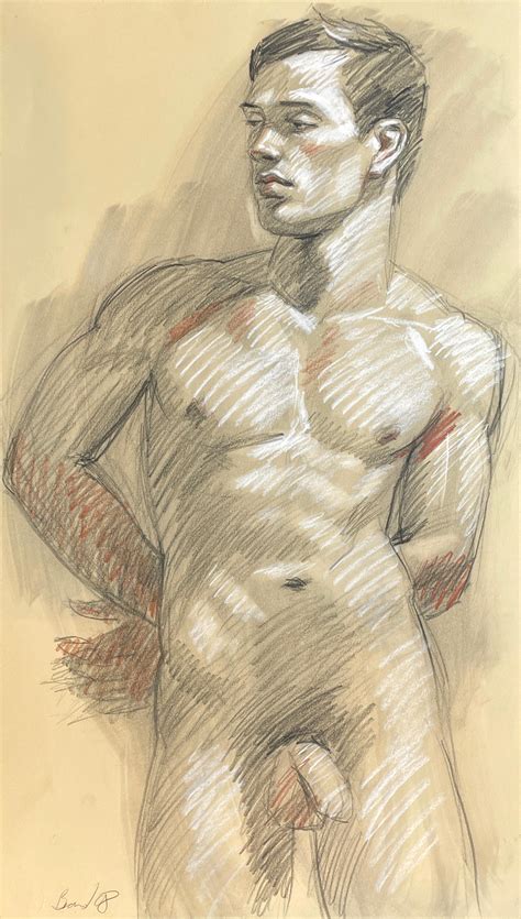Mark Beard MB 023 Figurative Life Drawing Of Handsome Male Nude By