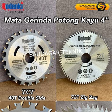 Jual Mata Gerinda Potong Kayu 4 Inch 72T 40T 2 Sisi Mata Kodenki TCT