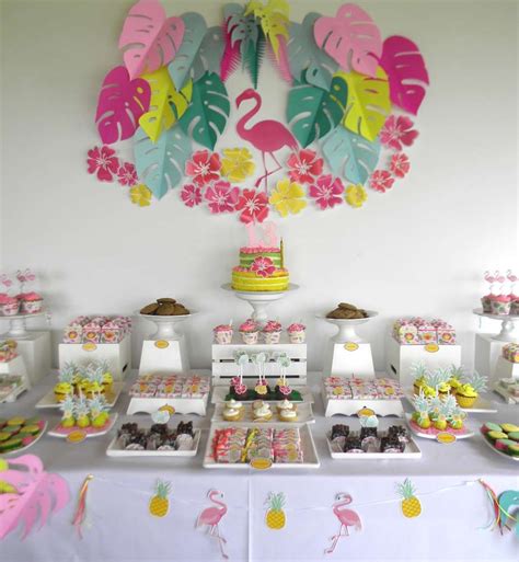 Flamingo birthday party dessert table! See more party ideas at