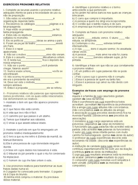 Exercicios De Pronome