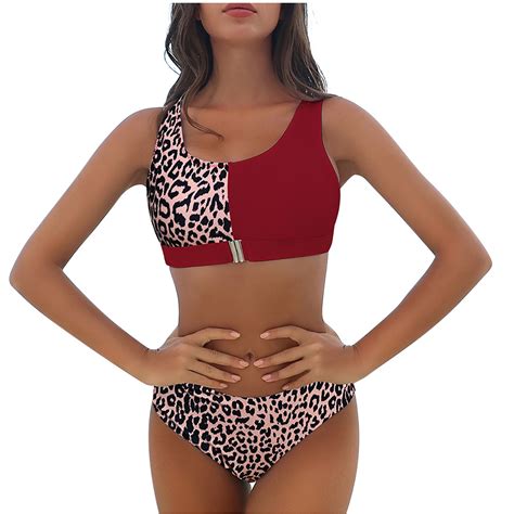 Women S Sexy Leopard Bikini Set High Rise Bikinis Zipper Buckle Front Bathing Suit Two Piece