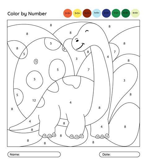 dinosaur color by number printables 1