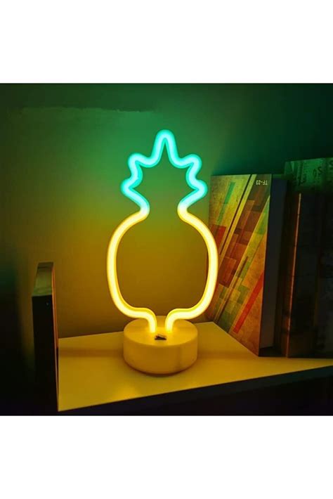 Ema Dükkan Ananas Neon Led Işıklı Usbli Gece Lambası Pilli Neon Led