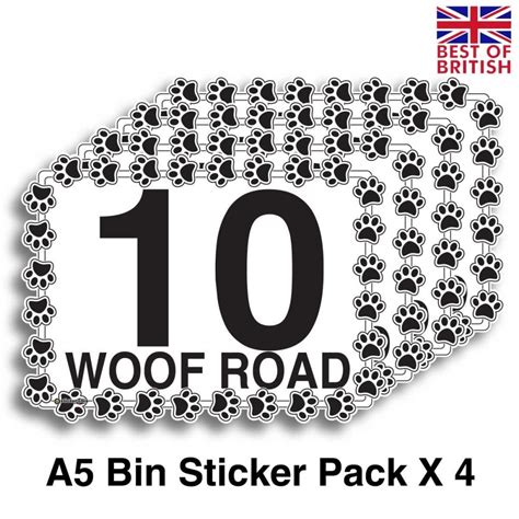 A5 4 X Pack Dog Paws Personalised Wheelie Bin Sticker Vinyl