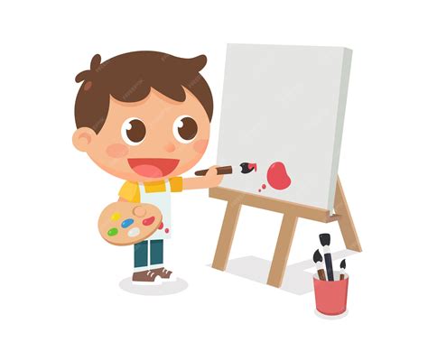 Desenho De Criança Pintado - Uma criança está pintando em um quadro de tela | Vetor Premium