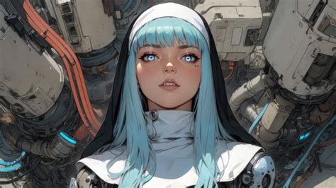 Cyberpunk Nun Anime Girl K A Wallpaper Pc Desktop