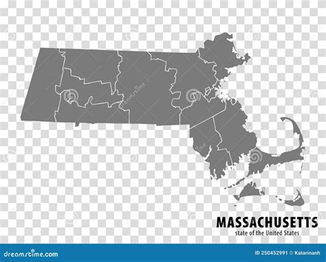 Blank Massachusetts Vector Map Silhouette Illustration Isolated On