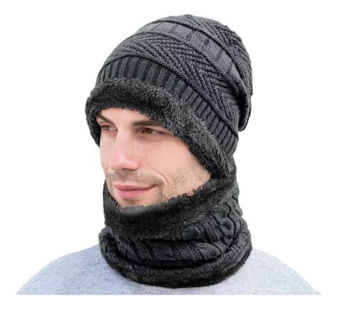 Conjunto de chapéu e cachecol para inverno frio cor de tecido unissex