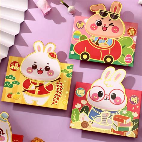 6pcs Chinese Hongbao Spring Festival Red Envelopes Cute Rabbit Money