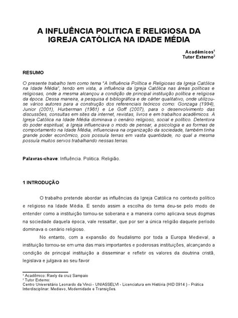 O Poder Da Igreja Catolica Na Idade Media Resumo - Poder da Igreja Católica na Idade Média | PDF | Feudalismo | Igreja ...