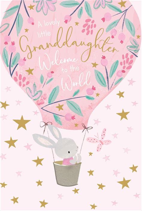 Granddaughter Birth Congratulations Card Bunny Pink Hot Air Balloon Highworth Emporium