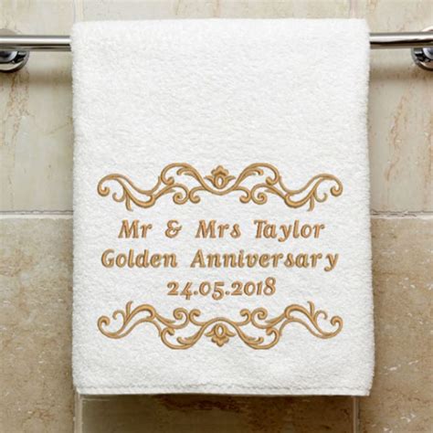 Personalised Embroidered Golden Anniversary Towel The Gift Experience