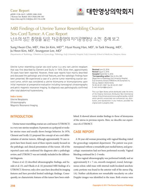 PDF MRI Findings Of Uterine Tumor Resembling Ovarian Sex Cord Tumor A Case Report