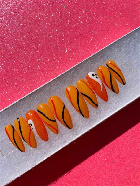 Halloween Press On Nails Ghost Design Nails Fall Press On Nail Set Acrylic Nails Fake Nails