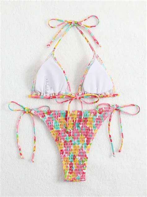 Sexy Floral Micro Bikini Traicio De Ba O De Tri Ngulo Brasile O Plisado De Mujeres De Mujer