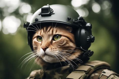 Premium Photo Cat Soldier A Cat In Uniform At War War Cat In A Helmet