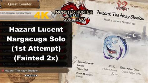 MHR Sunbreak Hazard Lucent Nargacuga Solo First Attempt YouTube