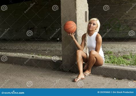 Beautiful Blonde Girl With Basketball Stock Photo Image Of Beautiful