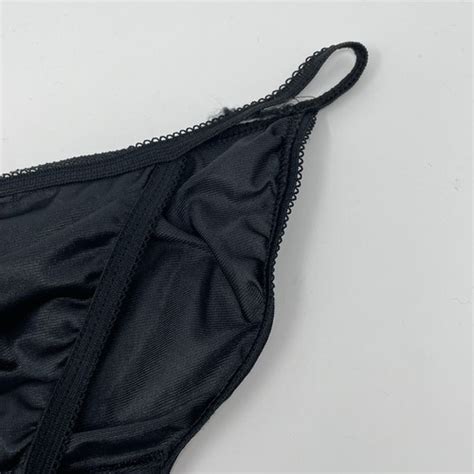 Vtg Sheer Nylon String Bikini Panties Black Solid Sz Gem