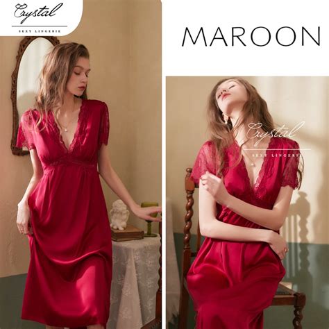 Jual Sexy Lingerie Dress Panjang Baju Tidur Satin Lingerie Wanita Pajamas Panjang Baju Tidur
