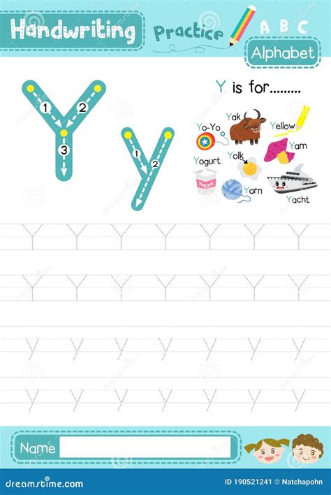 Letter Y Uppercase And Lowercase Tracing Practice Worksheet A4 Stock