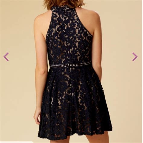 Dresses Nwt Navy And Nude Lace Halter Dress Size L Poshmark