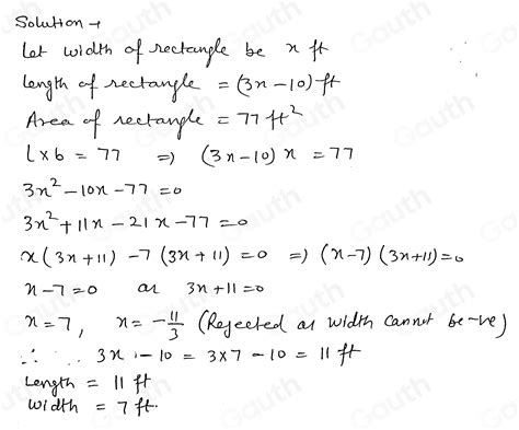 Solved The Length Of A Rectangle Is 10 Ft Less Than Three Times The