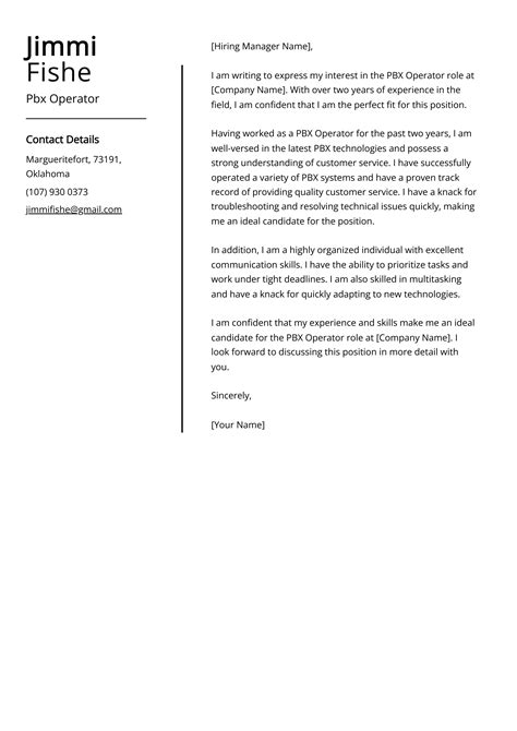 Pbx Operator Cover Letter Examples Template Tips