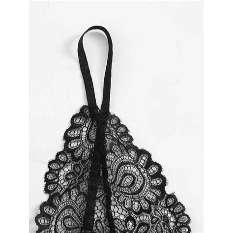 Sexy Black Lace Hollow Spaghetti Straps Triangle Bra Thong Lingerie Sets With Garter N