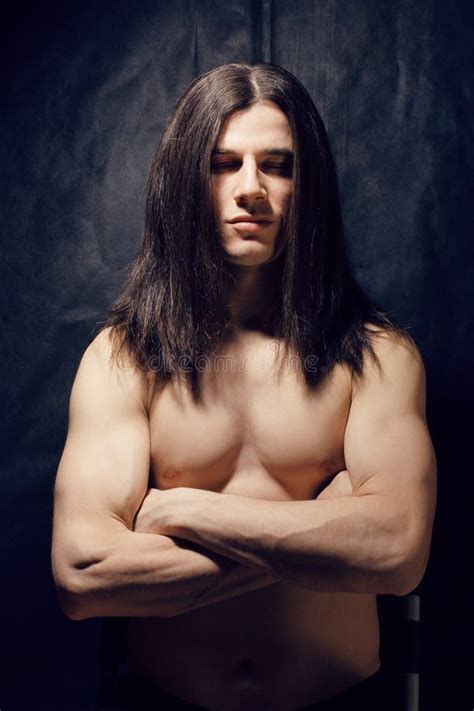 Portrait Of Handsome Man With Long Hair Torso Naked Stock Image Image Of Muscular Portrait