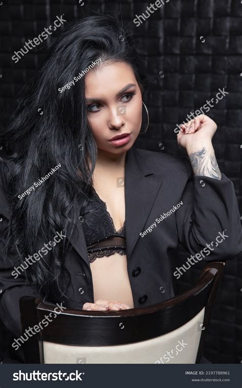 Portrait Pensive Brunette Wearing Bra Black Stock Photo Shutterstock