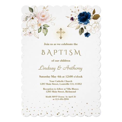 Whimsical Pink Blush Gold Flowers Twins Baptism Invitation Zazzle Artofit