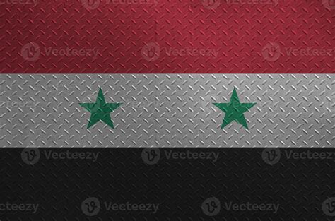 Syria flag depicted in paint colors on old brushed metal plate or wall