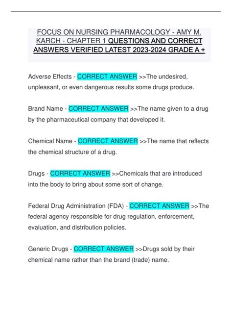 FOCUS ON NURSING PHARMACOLOGY - AMY M. KARCH - CHAPTER 1 QUESTIONS AND