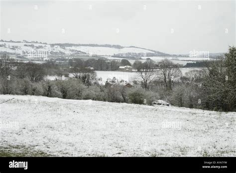 Dunstable Downs Landscape Covered In Snow Stock Photo Alamy