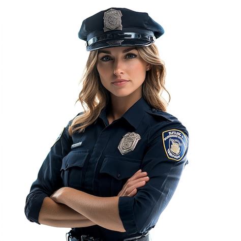 Closeup Of Latina Female NYC Police Officer In Uniform And Hat Isolated On White Background
