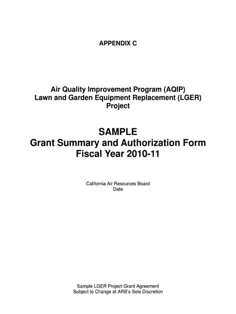 Fillable Online Arb Ca Sample Grant Agreement California Air